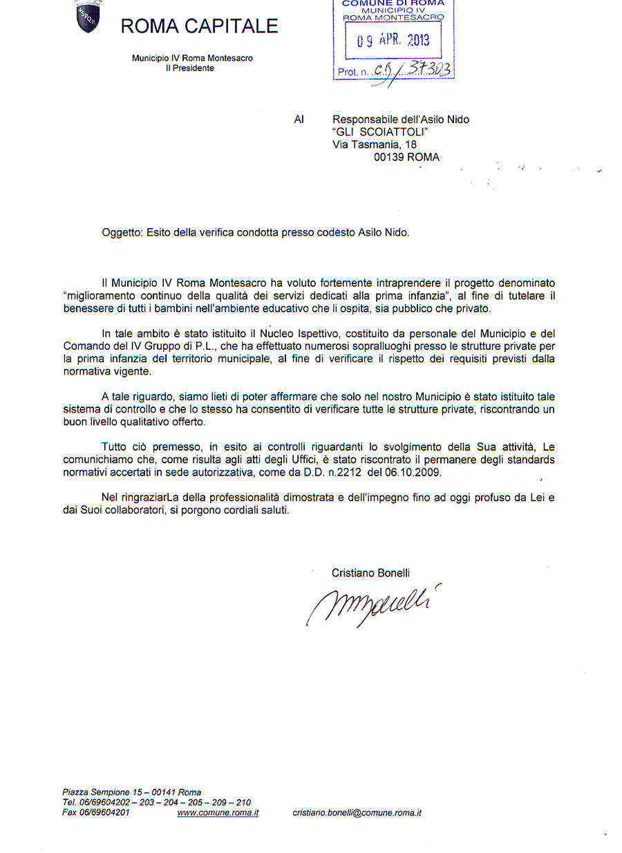 Dicono di Noi - Nota di merito Asilo gli scoiattoli